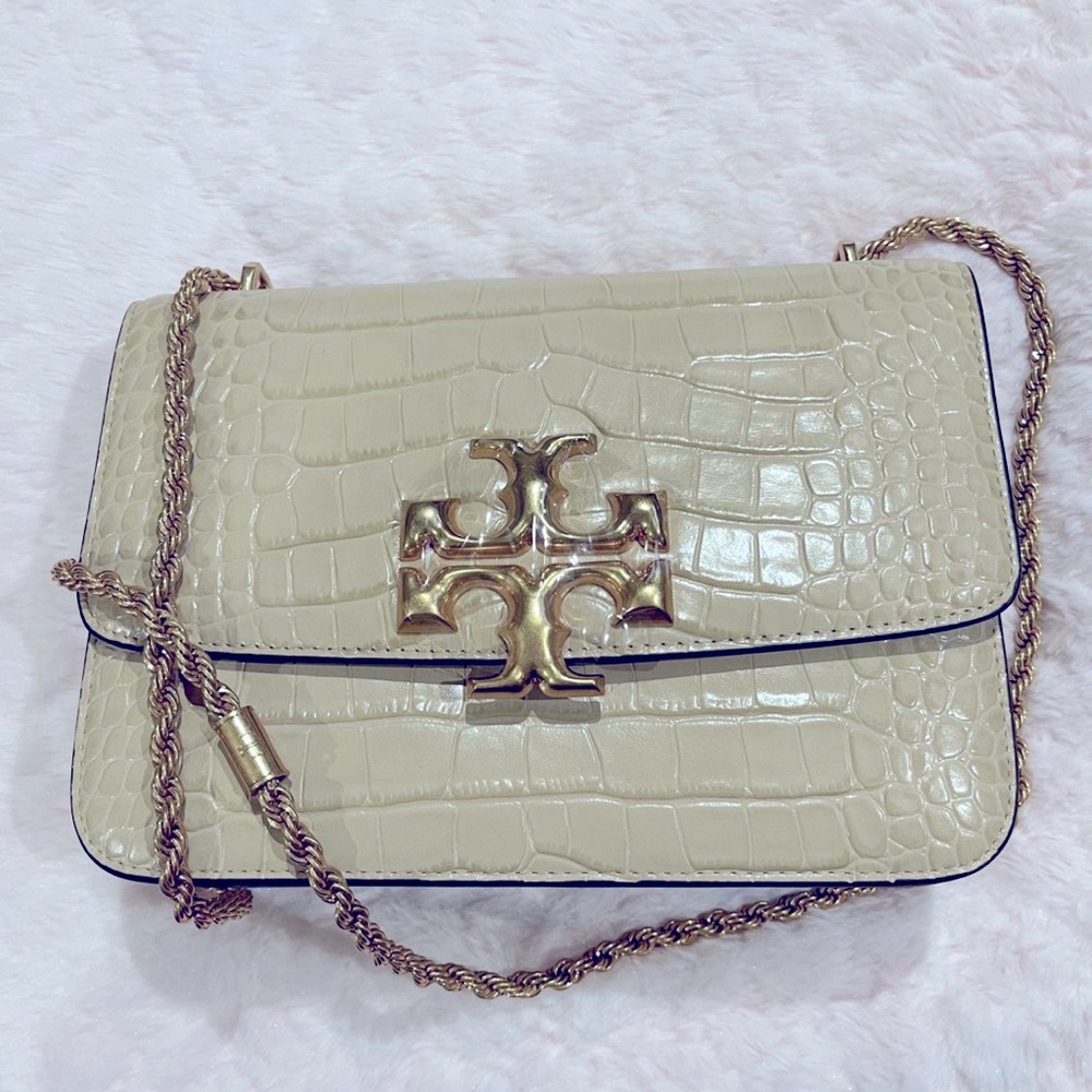 Authentic Tory Burch Eleanor Croc Embossed Chain Bag